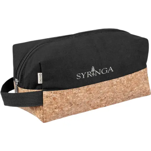 Okiyo Koruku Cork & Cotton Toiletry Bag Front Branded